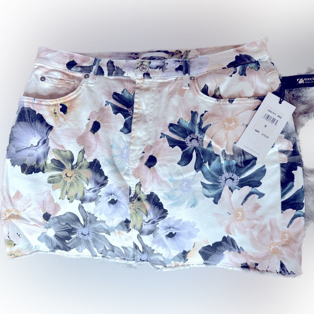 NWT Seven Floral Denim Skirt Sz 32